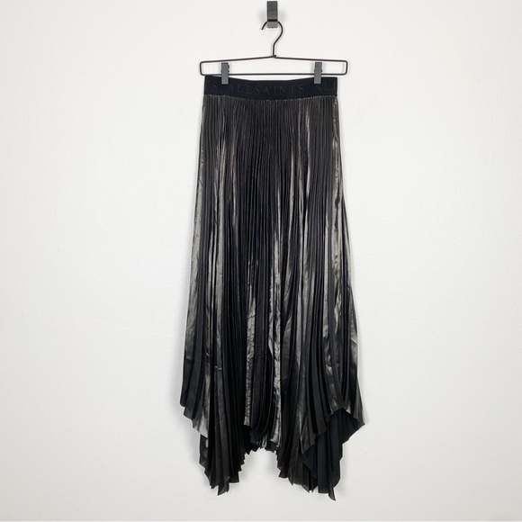 All Saints Phia Pleated Skirt Assymetrical Handkerchief Hem in Metallic Gray - Picture 8 of 11